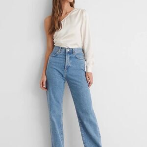 NA-KD Reborn Satin Shirred Side One Shoulder Crop Top Ivory XS 34